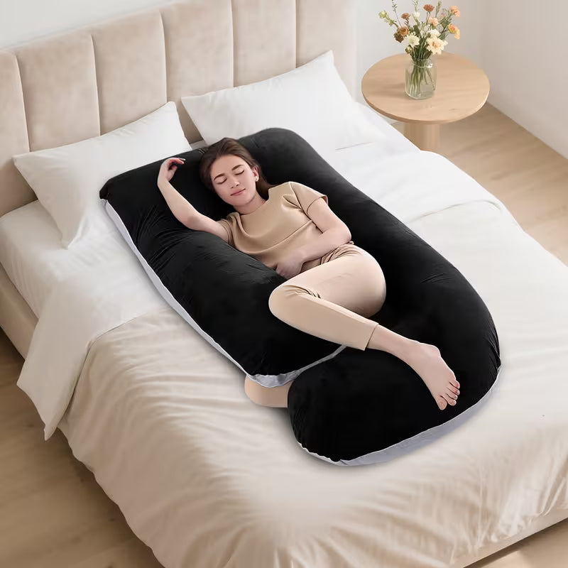 J Shaped Pregnancy Pillow | Crystal Velvet Side Support - Pillow