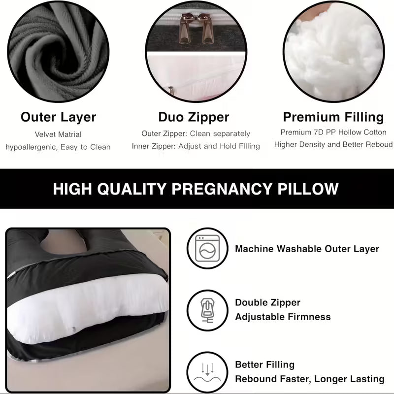 60-Inch J-Shaped Maternity Pillow – Premium Full Body Sleep Support - Pillow