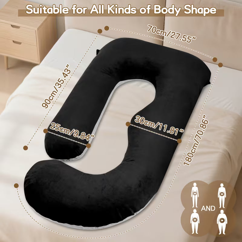 J Shaped Pregnancy Pillow | Crystal Velvet Side Support - Pillow