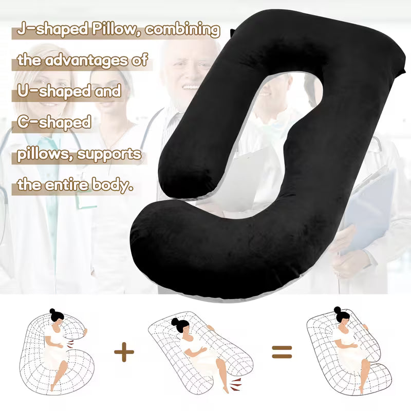 J Shaped Pregnancy Pillow | Crystal Velvet Side Support - Pillow