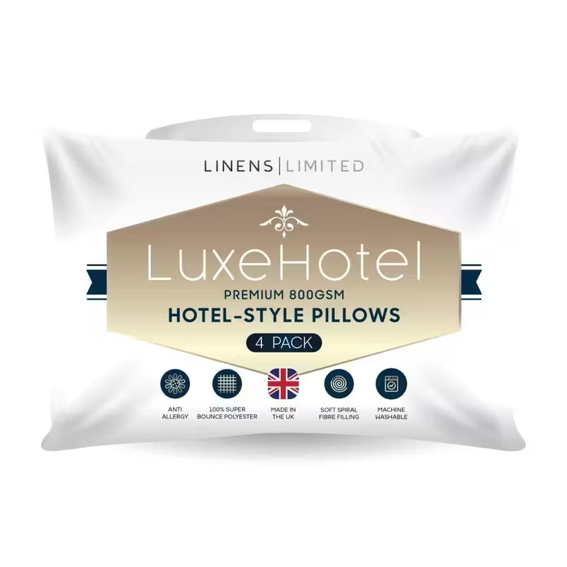 2 & 4 Pack UK Made Hotel Pillows | Soft & Firm Support - Pillow
